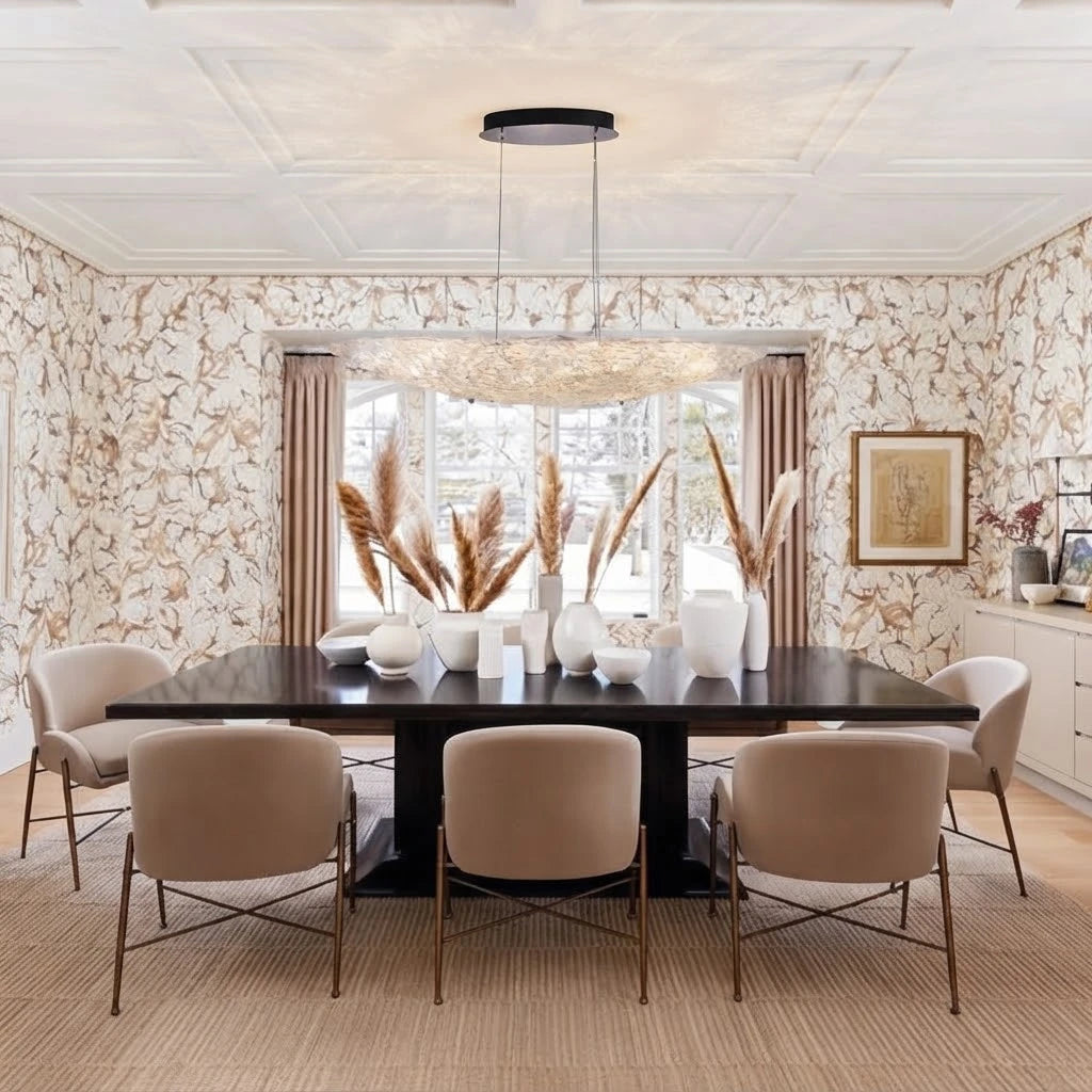 Modern Textured Art Glass Chandelier in Formal Dining Room