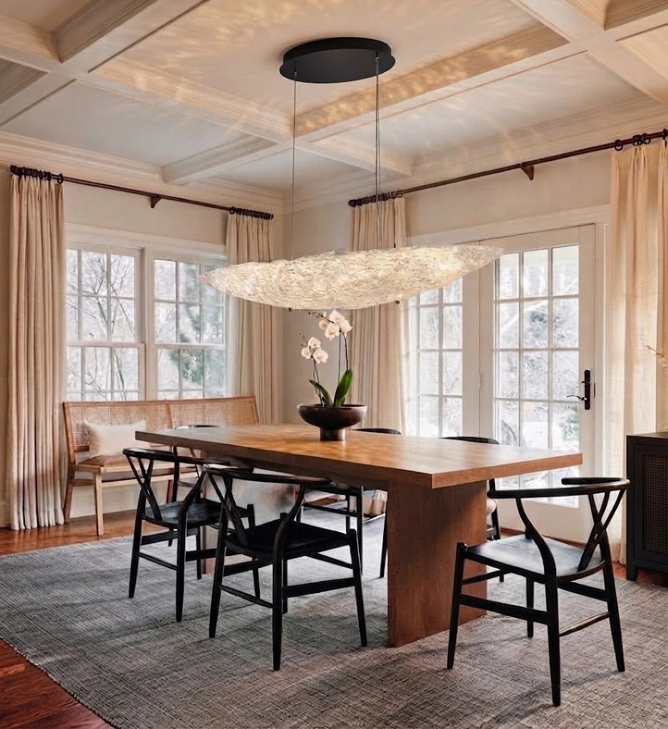 Modern Large Disc Art Glass Chandelier in Luxury Dining Space
