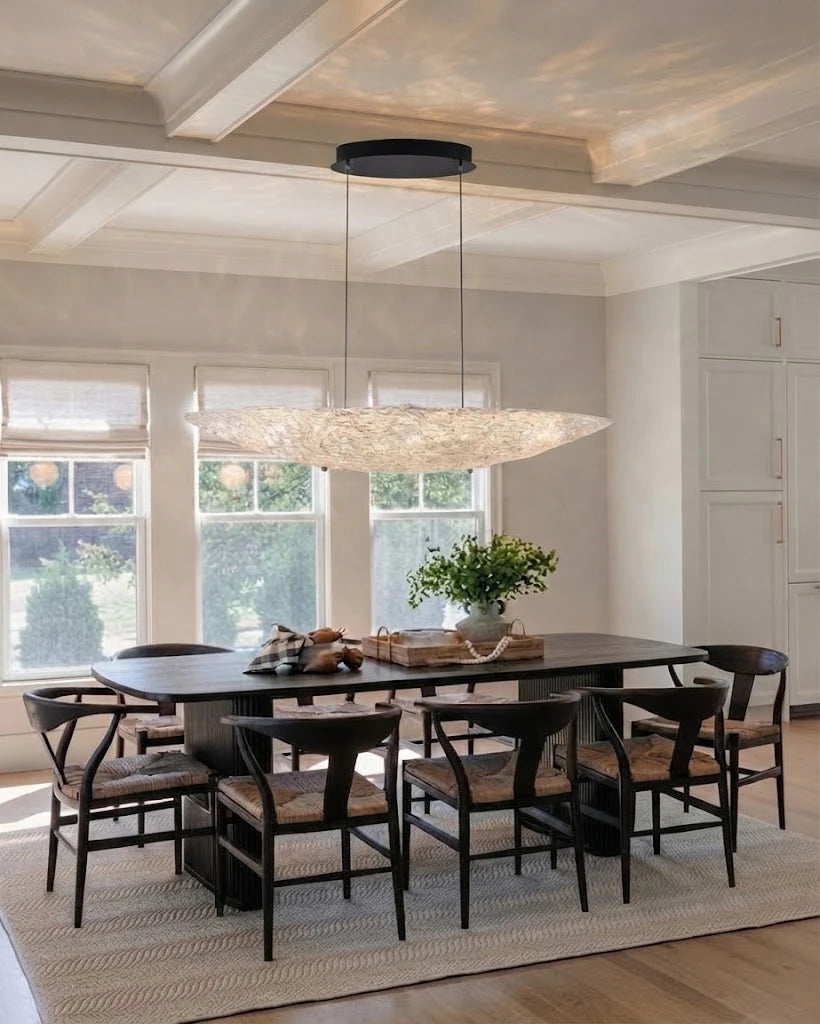 Modern Large Disc Art Glass Chandelier in Contemporary Dining Area