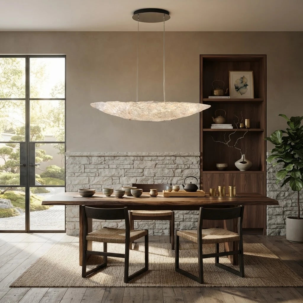 Modern Textured Art Glass Chandelier in Open Plan Living Space