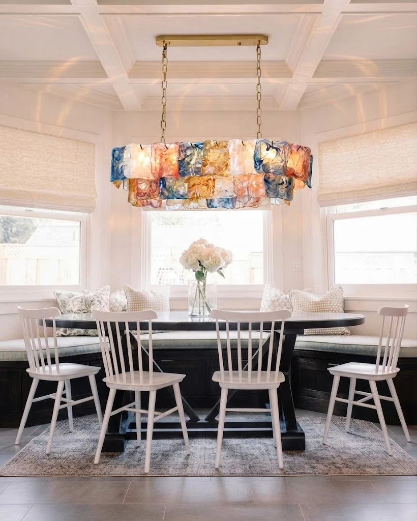 Modern Multi-Color Art Glass Chandelier in Contemporary Dining Area