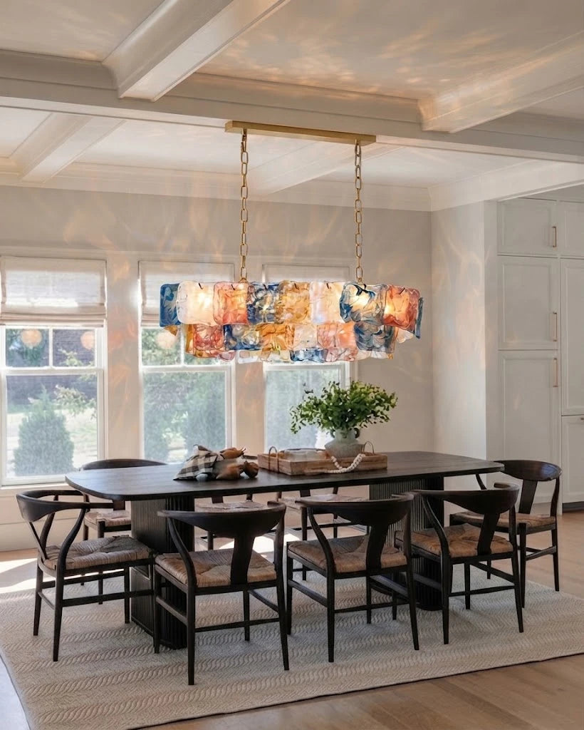 Modern Art Glass Rectangle Chandelier in Luxury Home Interior
