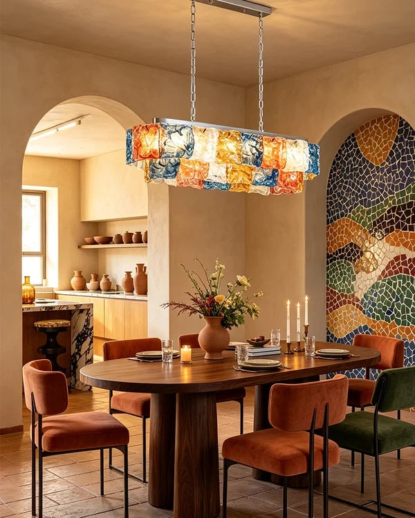 Modern Multi-Color Art Glass Chandelier Over Kitchen Dining Table