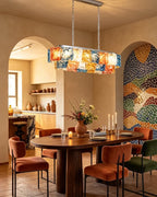 Modern Multi-Color Art Glass Chandelier Over Kitchen Dining Table