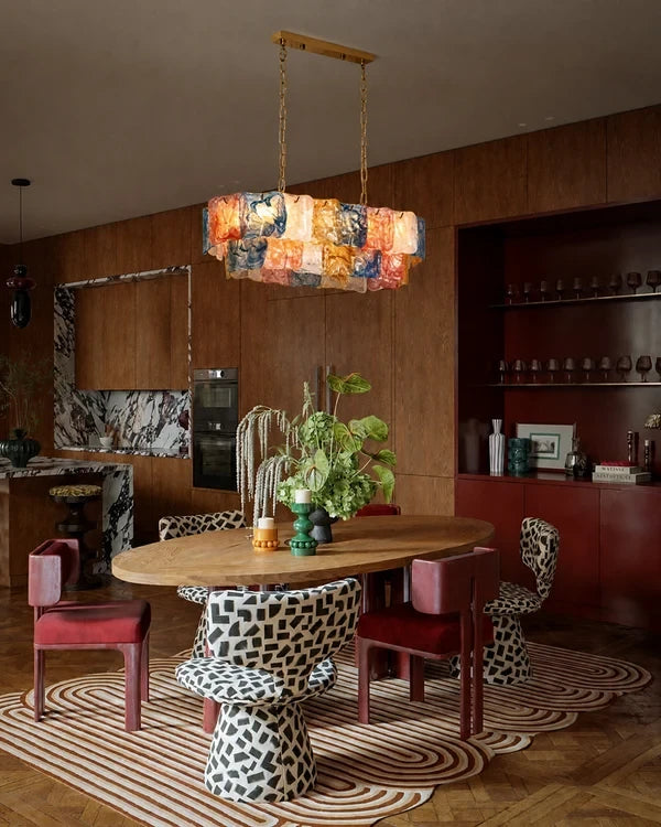 Modern Art Glass Chandelier in Unique Dining Room Setting