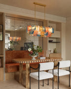 Modern Multi-Color Art Glass Chandelier in Dining Nook Setting
