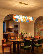 Modern Art Glass Chandelier Over Long Dining Table
