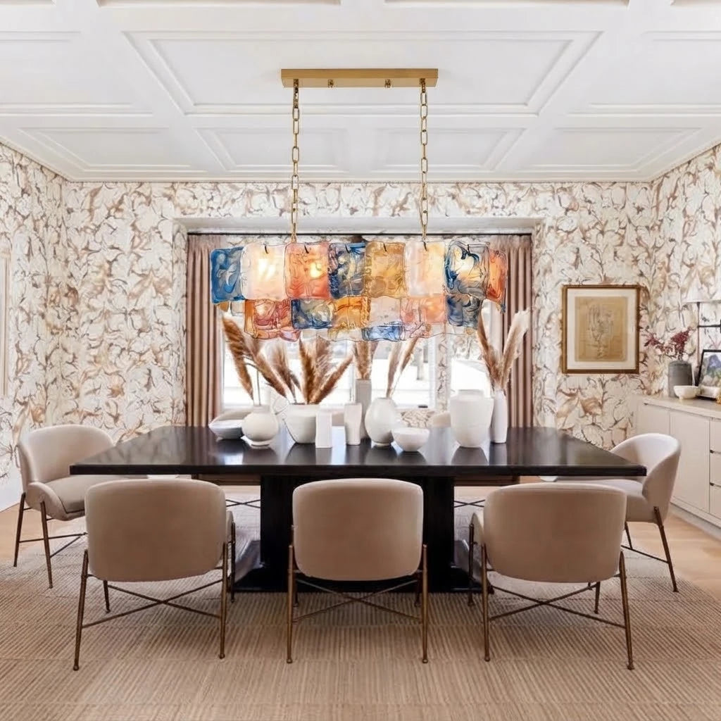 Modern Multi-Color Art Glass Chandelier Over Dining Table