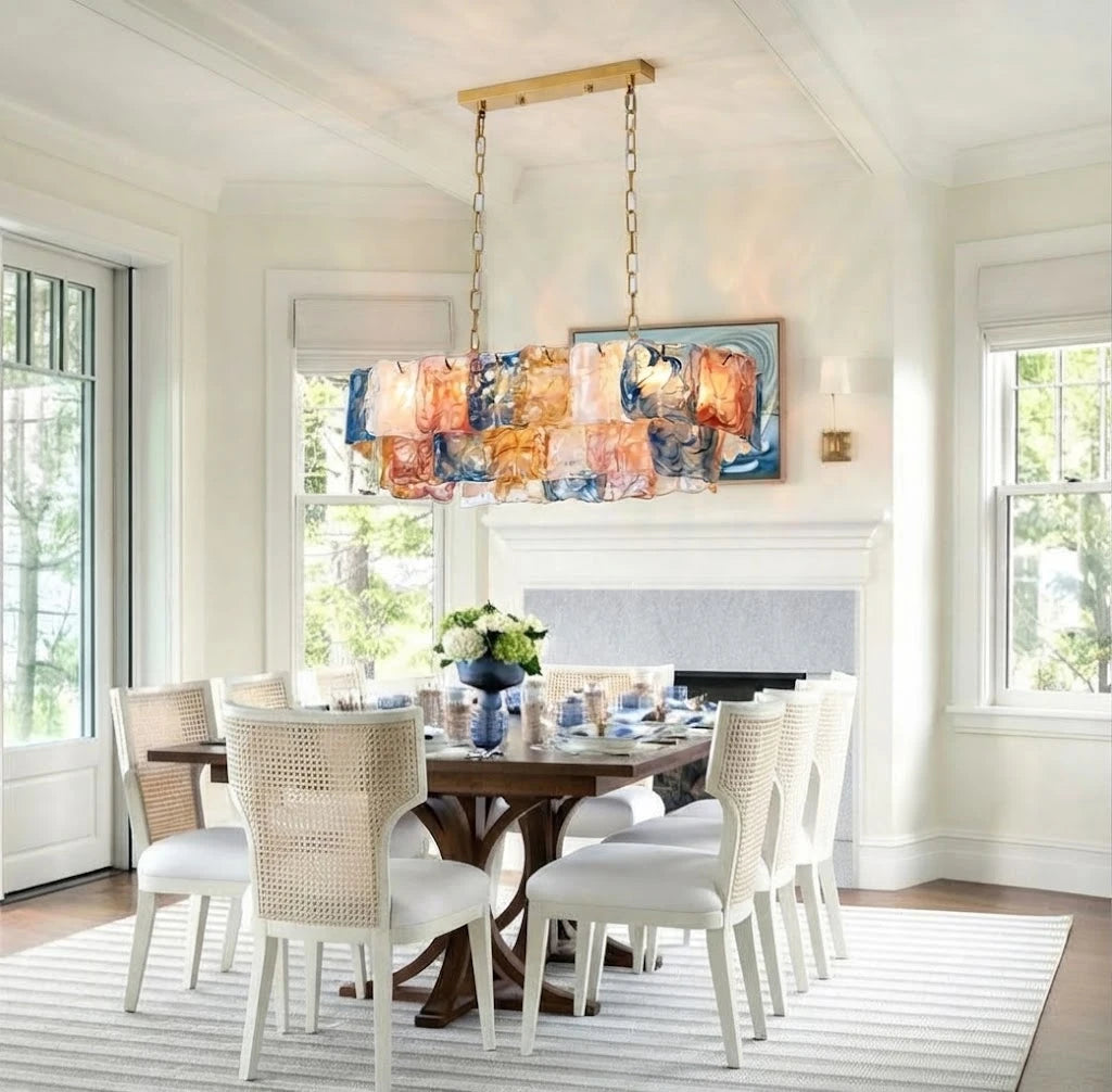 Modern Multi-Color Art Glass Chandelier in Dining Room Interior