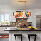 Modern Multi-Color Art Glass Chandelier Over Kitchen Island