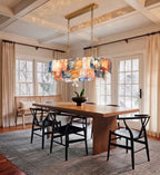 Modern Multi-Color Art Glass Chandelier Over Dining Room Table