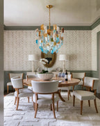 Modern Multi-Color Crystal Art Glass Chandelier in Open Plan Dining Setting