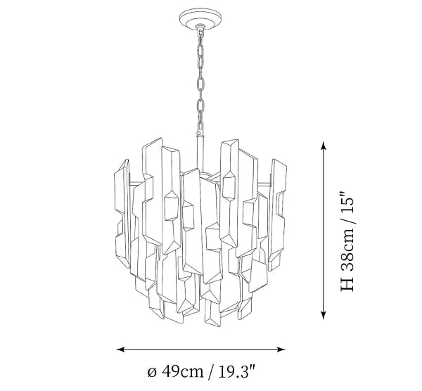 Modern Multi-Color Crystal Art Glass Chandelier Line Art Dimension Diagram
