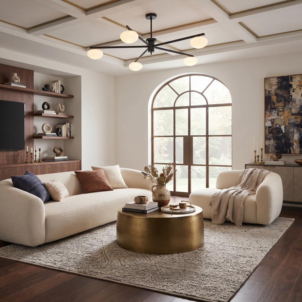 Multi-Arm Brass Glass Chandelier