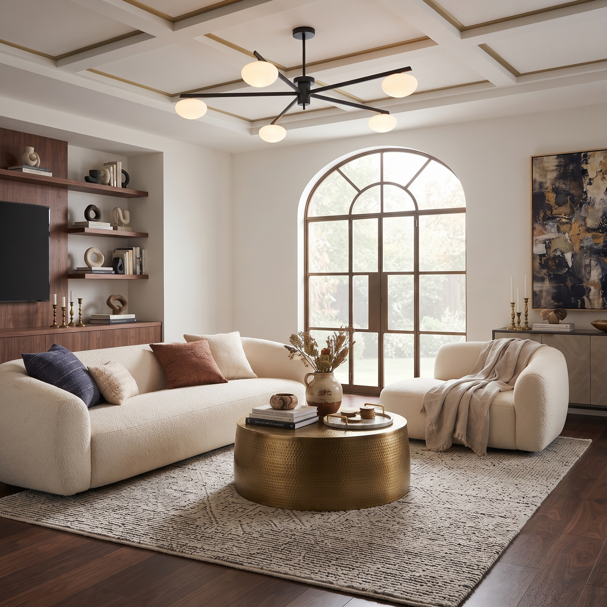 Multi-Arm Brass Glass Chandelier