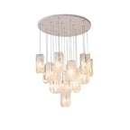 Modern Multi-Light Art Glass Chandelier with Silver Canopy on Pure White Background