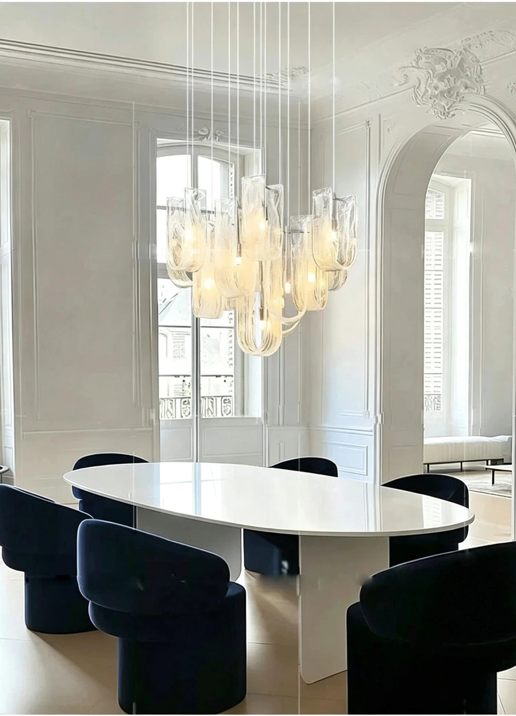 Modern Art Glass Chandelier in Formal Dining Area