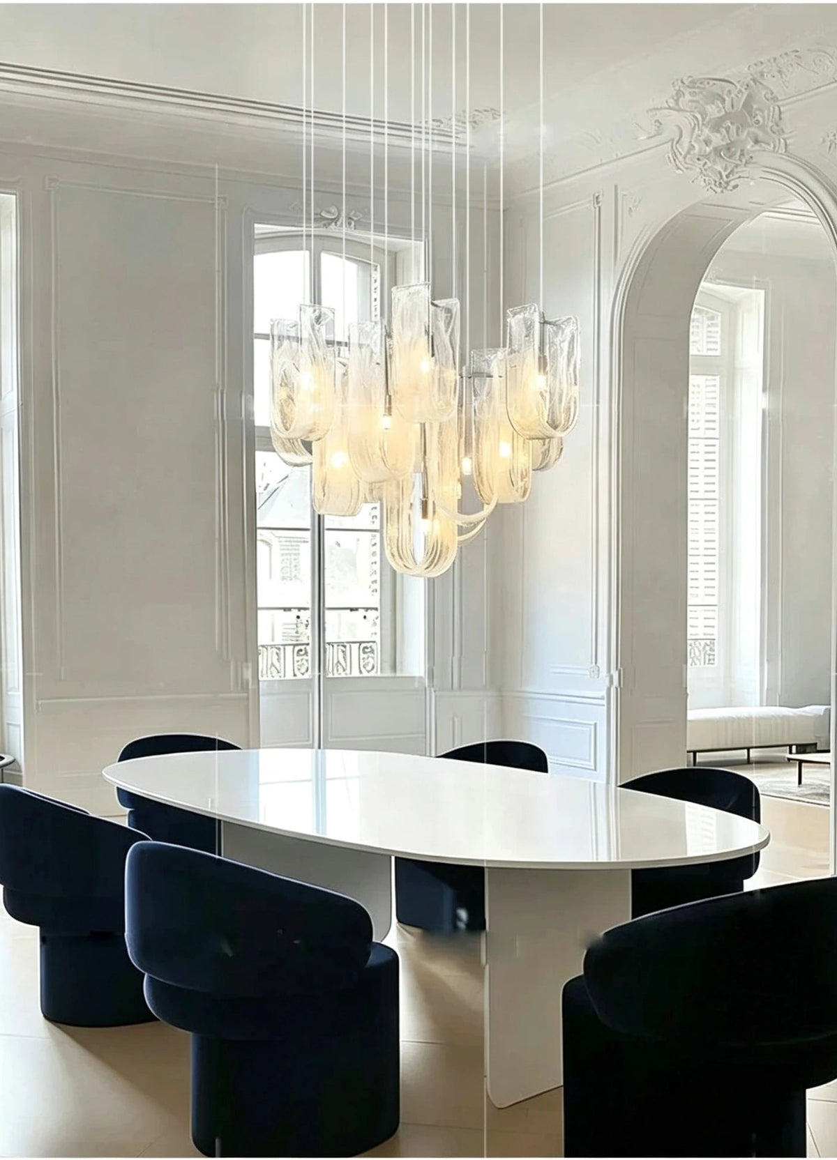 Modern Art Glass Chandelier in Formal Dining Area