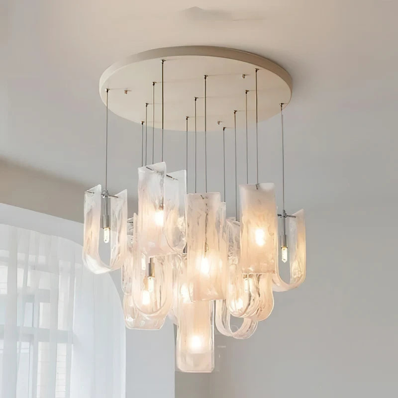 Illuminated Large Multi-Light Art Glass Chandelier Studio Shot