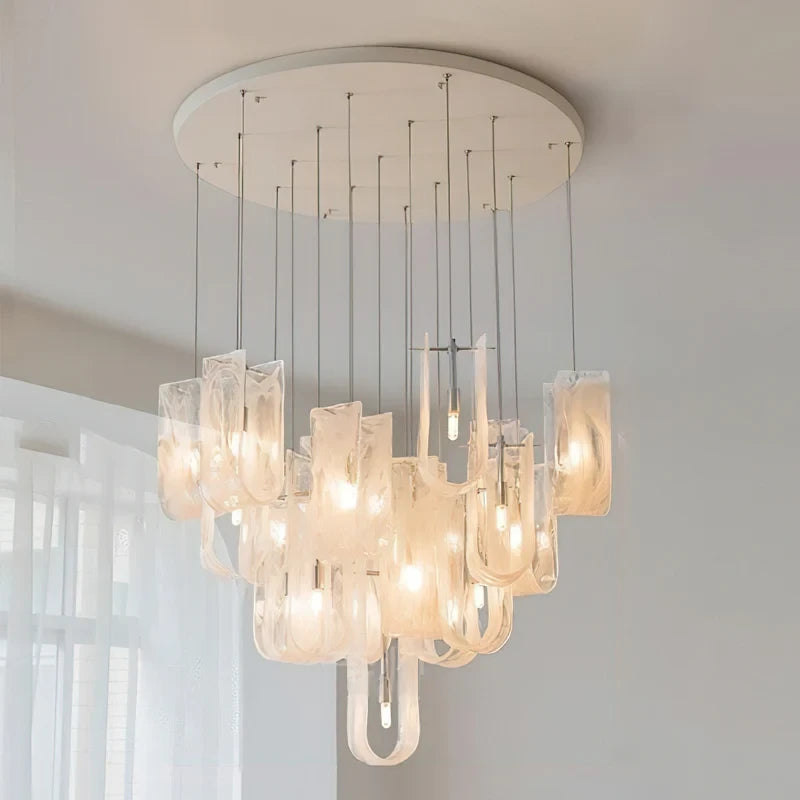 Studio Display of Large Multi-Light Art Glass Chandelier
