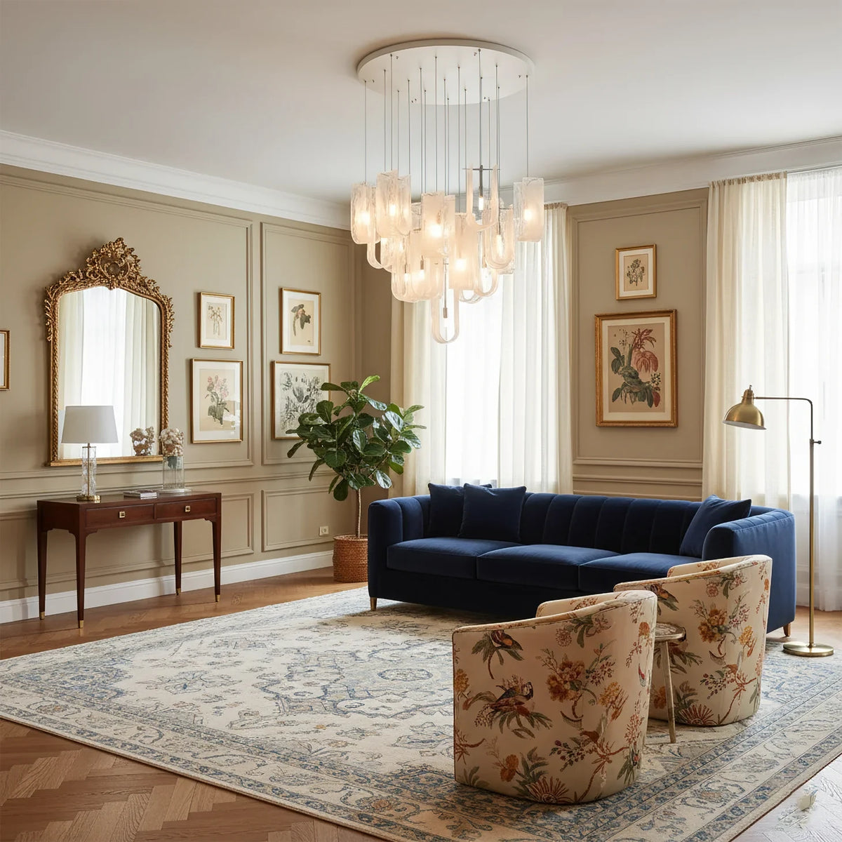 Modern Art Glass Chandelier in Stylish Living Space