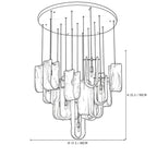 Large Multi-Light Art Glass Chandelier Line Art Dimension Diagram