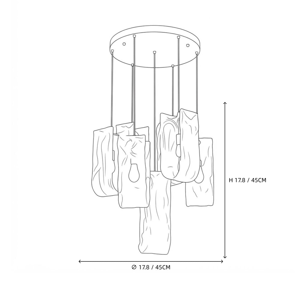 Small Multi-Light Art Glass Chandelier Line Art Dimension Diagram