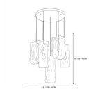 Small Multi-Light Art Glass Chandelier Line Art Dimension Diagram
