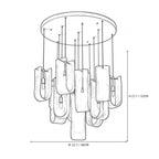Medium Multi-Light Art Glass Chandelier Line Art Dimension Diagram