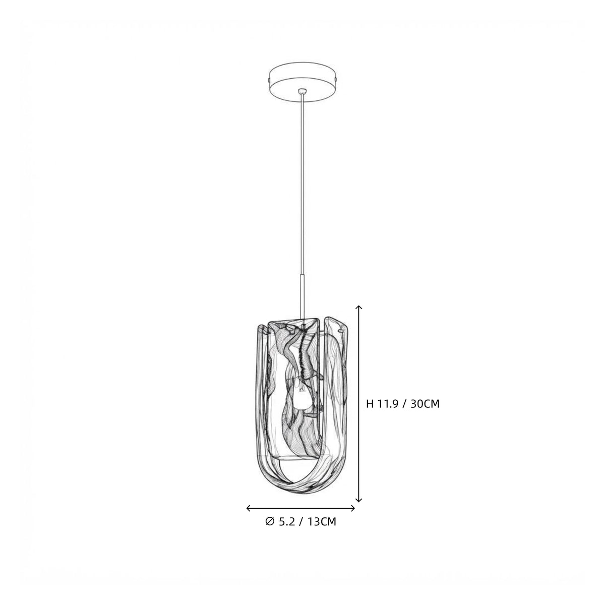 Single Art Glass Pendant Light Line Art Dimension Diagram