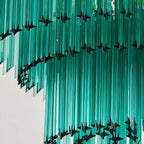 Close Up View of Multi-Tier Teal Fluted Art Glass Suspension Structure