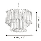 Modern Large Teal Fluted Art Glass Chandelier Line Art Dimension Diagram
