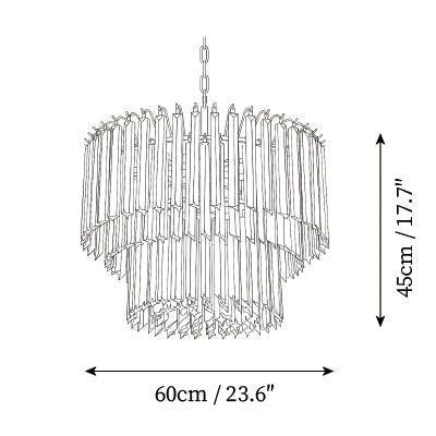 Modern Medium Teal Fluted Art Glass Chandelier Line Art Dimension Diagram