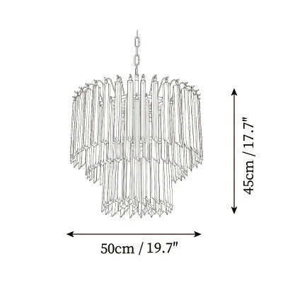 Modern Small Teal Fluted Art Glass Chandelier Line Art Dimension Diagram