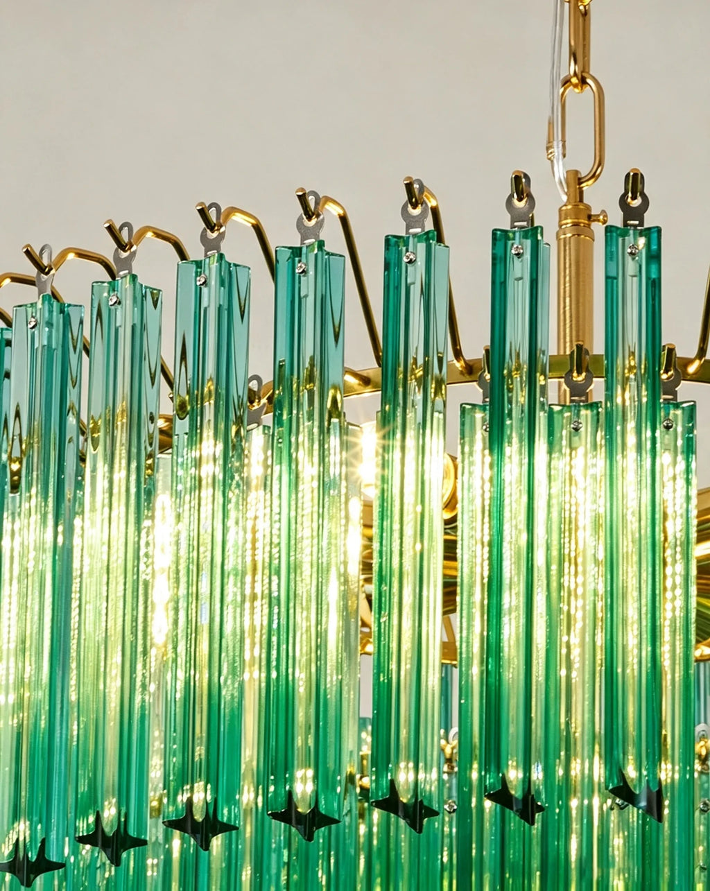 Close Up View of Teal Fluted Art Glass Tubes Texture and Glowing Edges