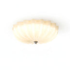 Vintage Scalloped Fluted Glass Flush Mount Ceiling Light on Pure White Background