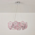 Illuminated Modern Pink Hydrangea Petal Art Glass Chandelier Studio Display