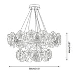 Modern Medium Hydrangea Petal Art Glass Double-Tier Chandelier Line Art Dimension Diagram