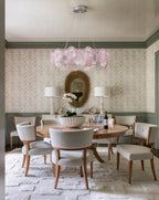 Modern Teal Hydrangea Petal Art Glass Chandelier in Elegant Dining Setting