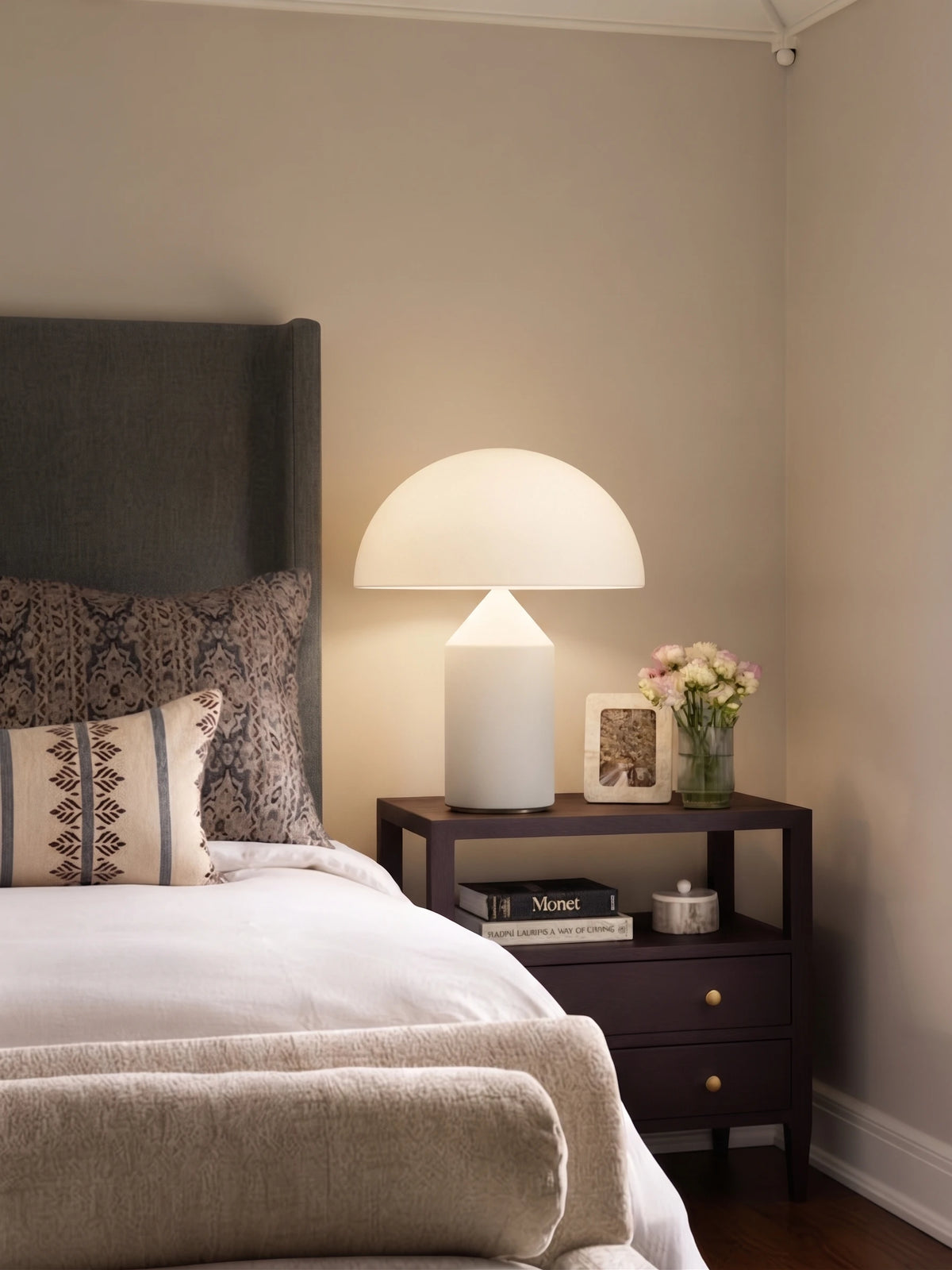 Modern Alabaster Dome Table Lamp on Bedroom Nightstand