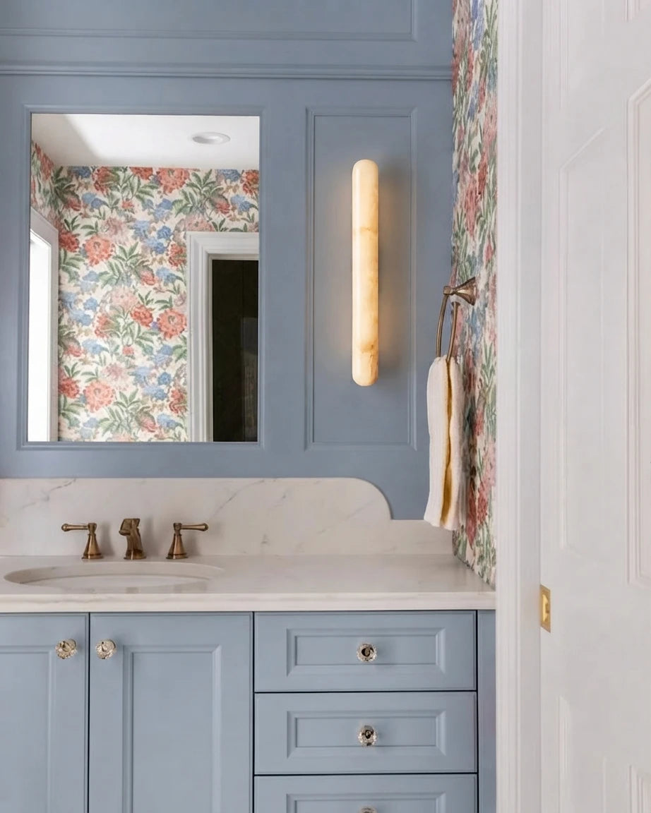 Modern Art Glass Wall Sconce in Bathroom Interior