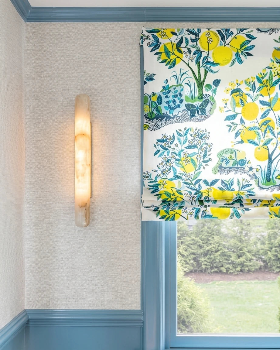 Modern Cylindrical Alabaster Wall Sconce in Colorful Interior Setting