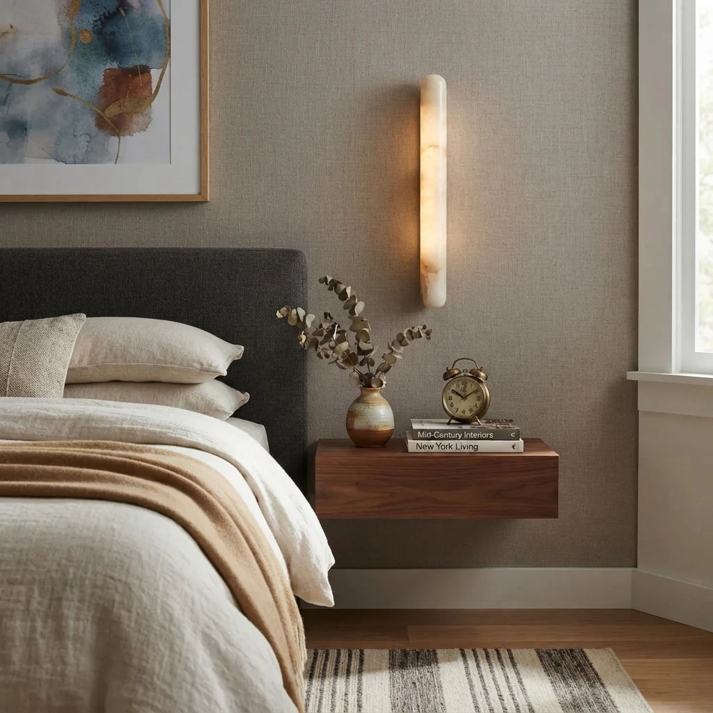 Modern Art Glass Wall Sconce Over Bedroom Nightstand