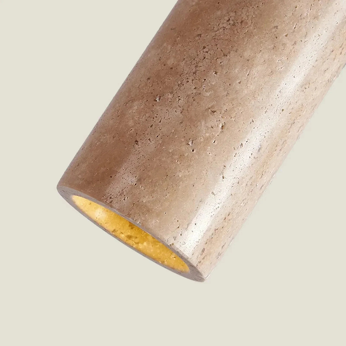 Close Up View of Cylindrical Travertine Stone Texture and Light Source