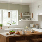 Pair of Travertine Mini Pendant Lights Over Kitchen Island