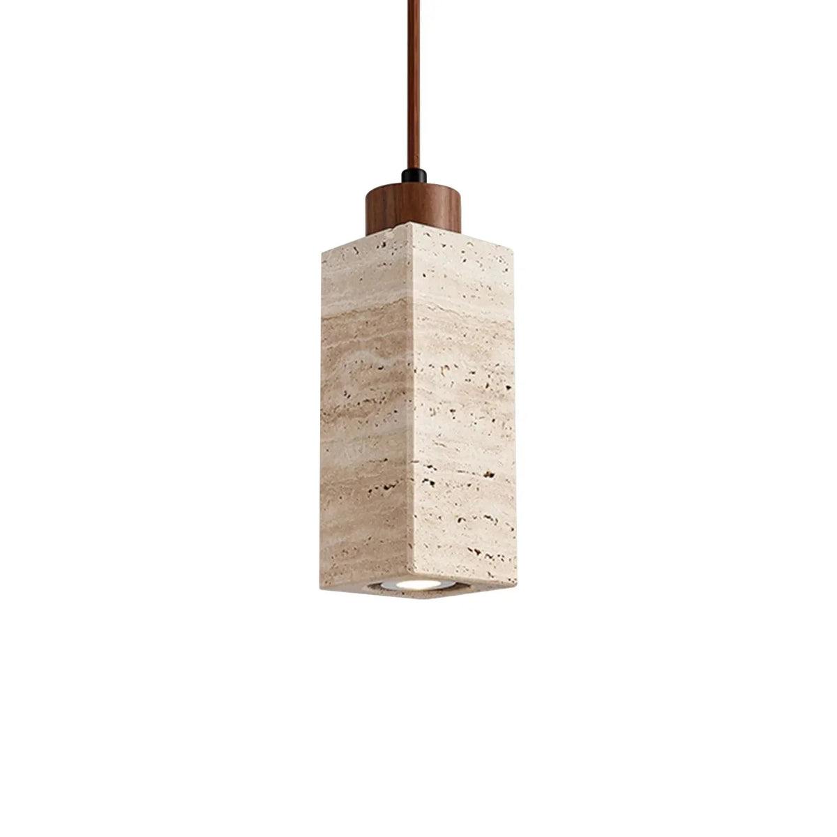 Modern Square Travertine Mini Pendant Light on Pure White Background
