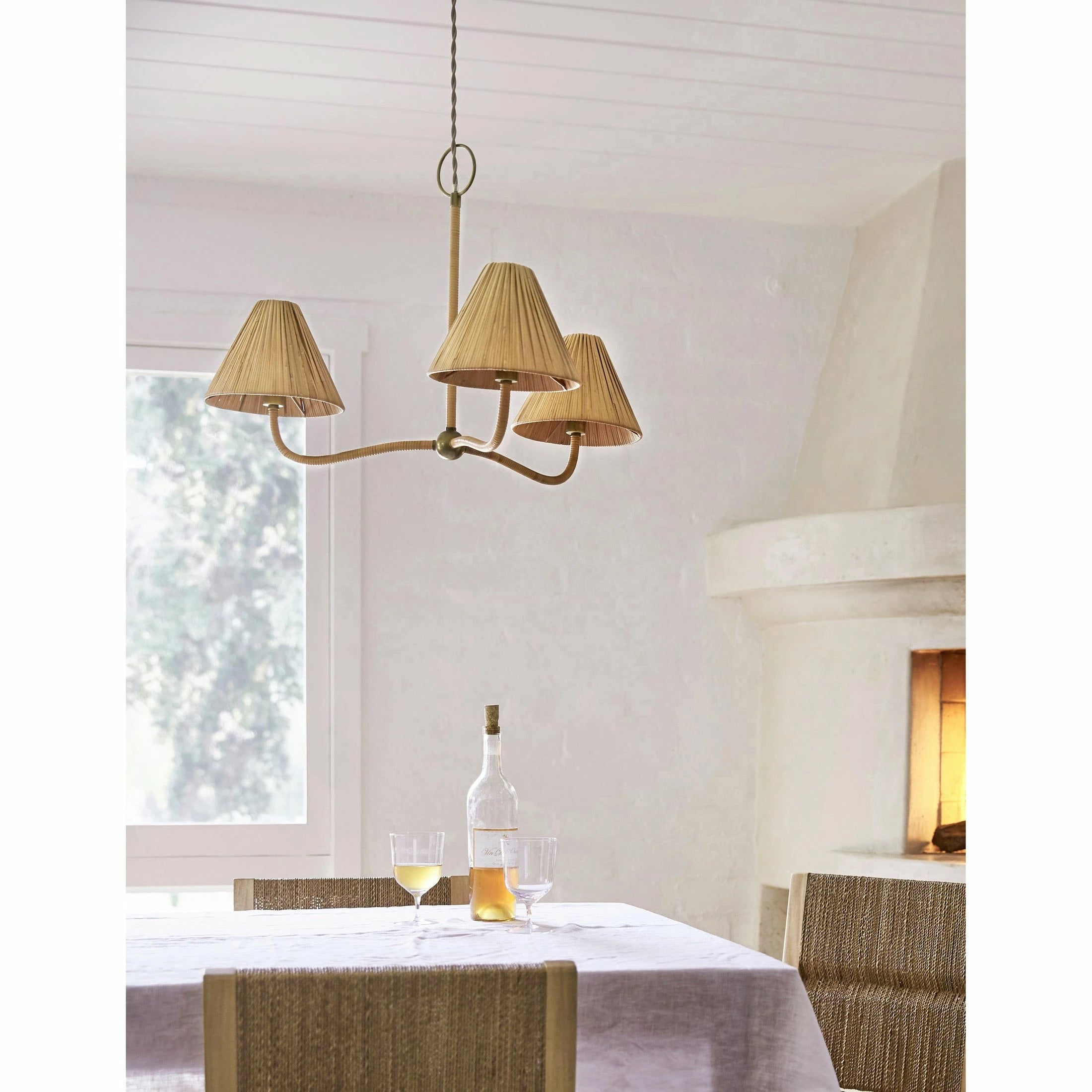 Natural Rattan Pleated Chandelier
