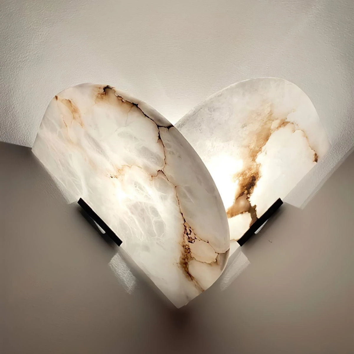 Close Up of Glowing Natural Veins on Alabaster Wall Light