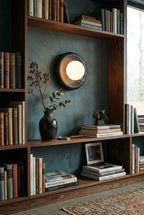 Illuminated Modern Marble Globe Art Wall Sconce in Home Library Setting