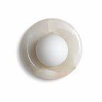 Modern Minimalist Natural Marble Round Disc and Globe Art Wall Sconce on Pure White Background